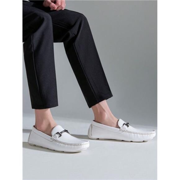 Men's White Slip On Loafers - Picture 3 of 7
